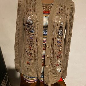 Women's Tan Knit Cardigan Sweater